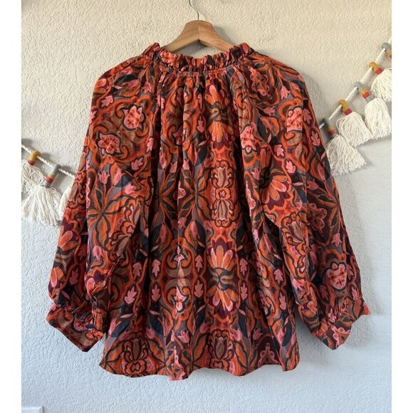 Dress Forum Los Angeles Paisley Floral Tie Front Tropical Top Boho Peasant S - Picture 2 of 9